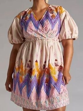 3x Anthropologie Embroidered Puff-Sleeve Mini Dress